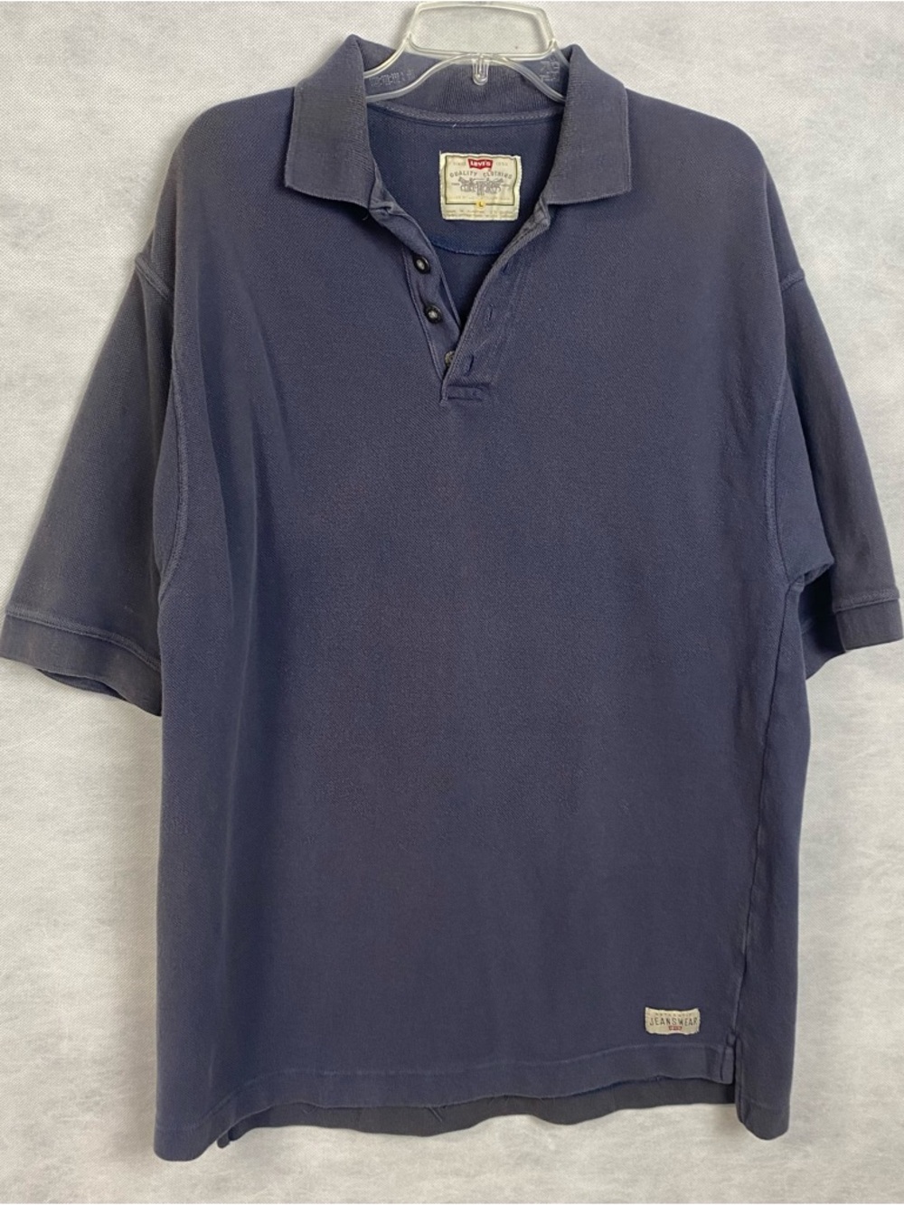 Vtg Levis Polo Shirt Mens Large Blue Short Sleeve 90s Heavyweight Stained